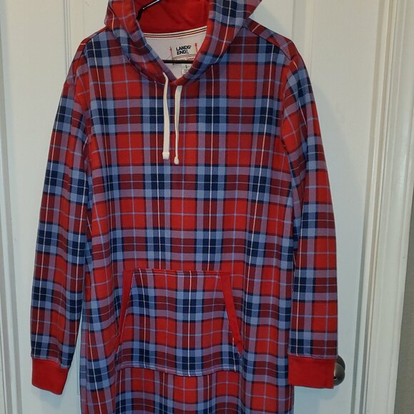 Lands' End Serious Sweats Plaid Hoodie Robe Sweatshirt XL/18 - Picture 3 of 9